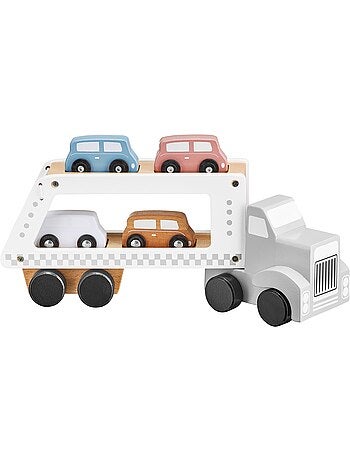 Camion Transporteur de Voitures en Bois Jouet éducatif 4 Vehicules