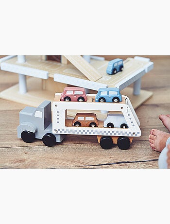Camion Transporteur de Voitures en Bois Jouet éducatif 4 Vehicules