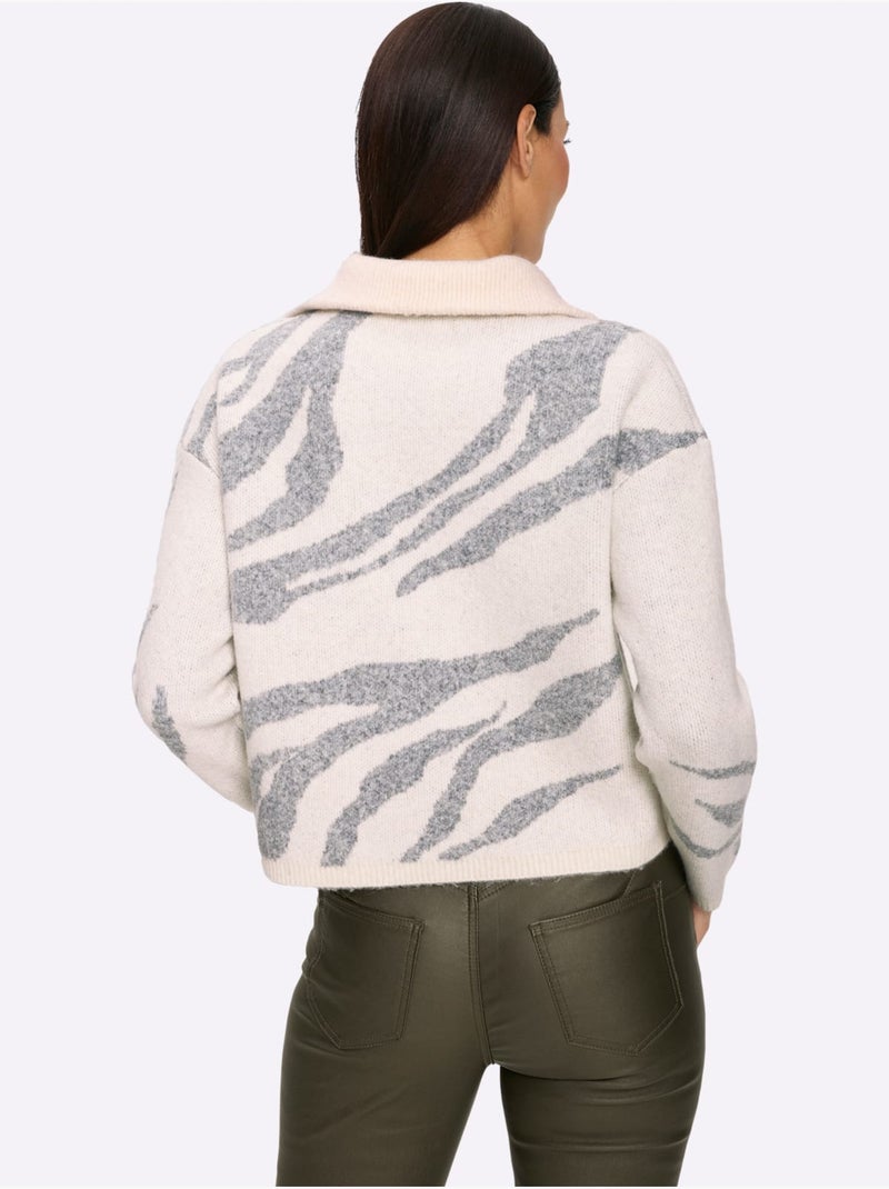 Camionneur Tricot Jacquard élégant - Taille Standard - Helline Blanc Gris - Kiabi