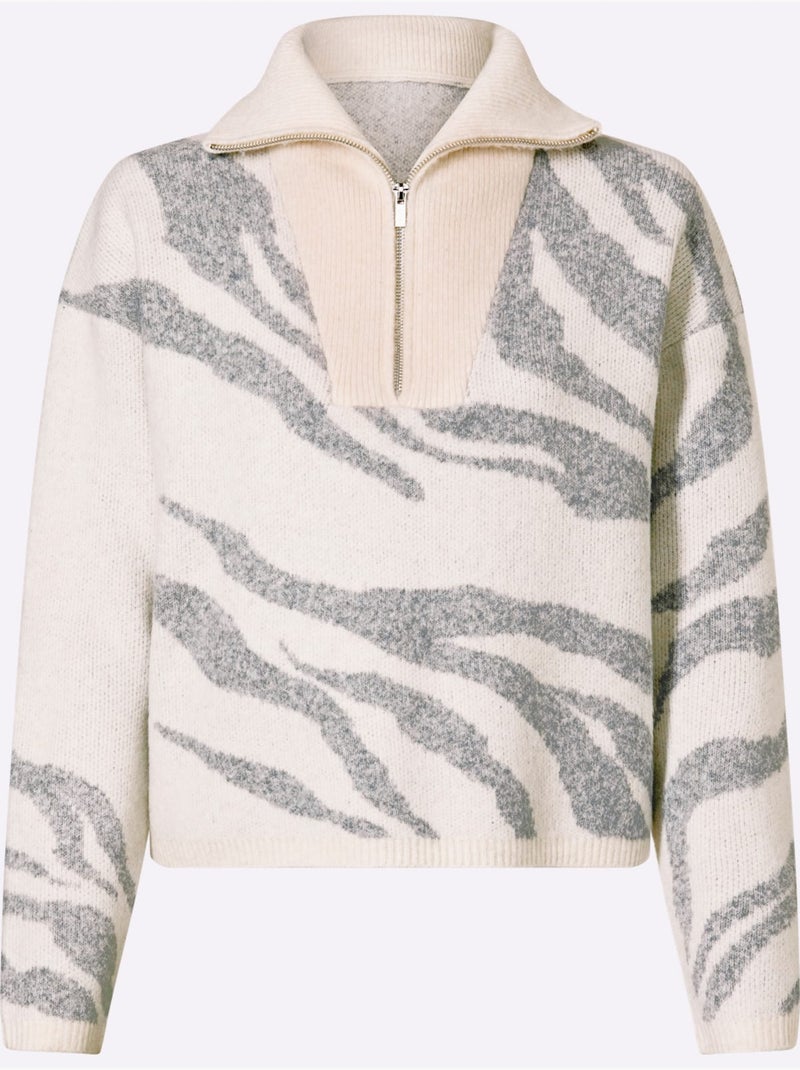 Camionneur Tricot Jacquard élégant - Taille Standard - Helline Blanc Gris - Kiabi