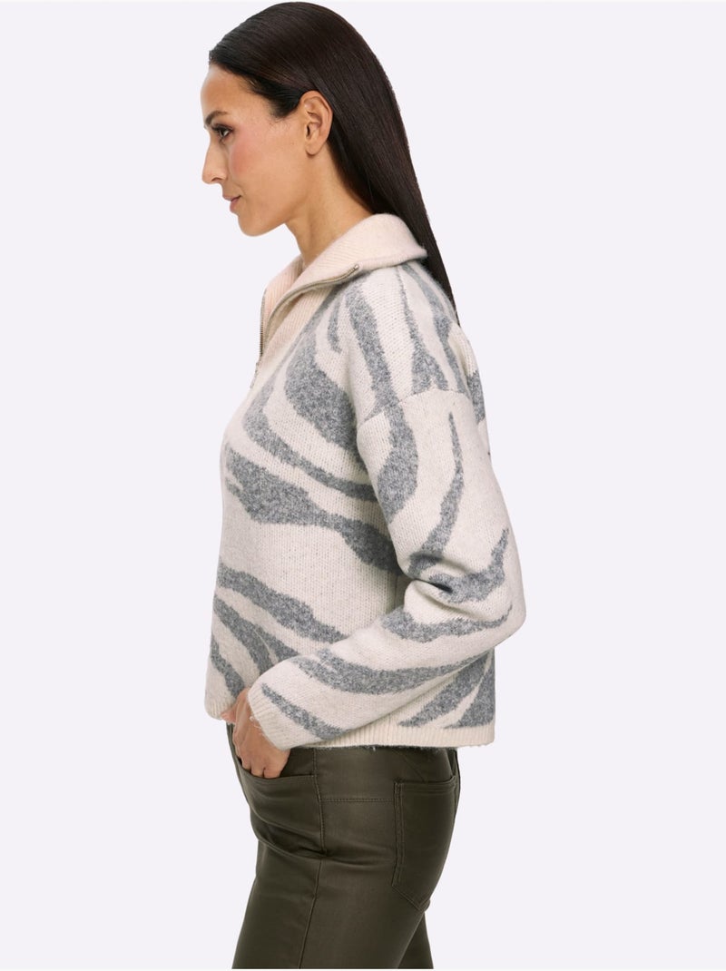 Camionneur Tricot Jacquard élégant - Taille Standard - Helline Blanc Gris - Kiabi