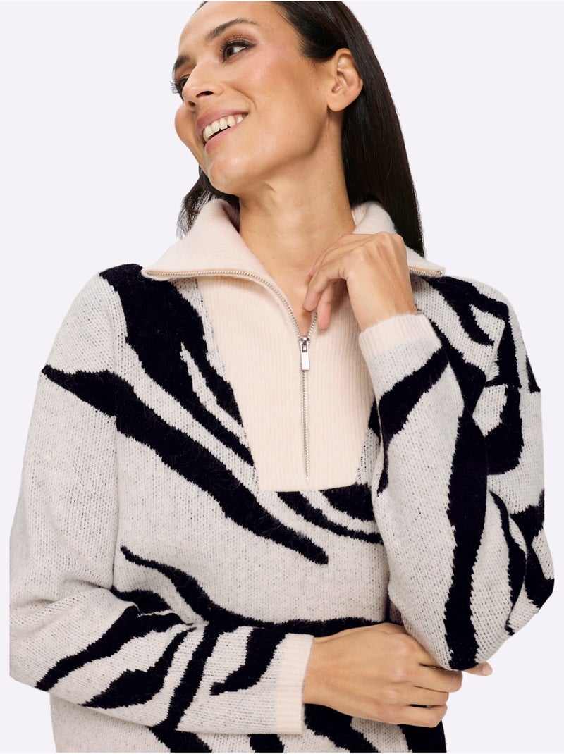 Camionneur Tricot Jacquard élégant - Taille Standard - Helline Blanc Noir - Kiabi