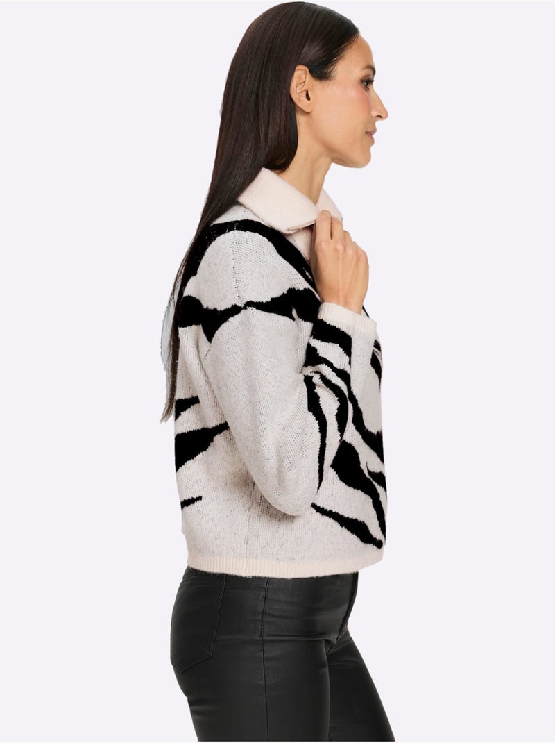 Camionneur Tricot Jacquard élégant - Taille Standard - Helline Blanc Noir - Kiabi