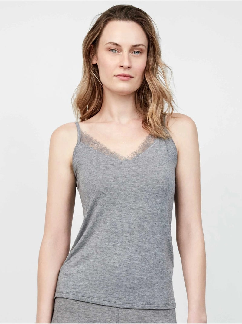 Camisole thermique légère à fines bretelles avec détail en dentelle Gris - Kiabi