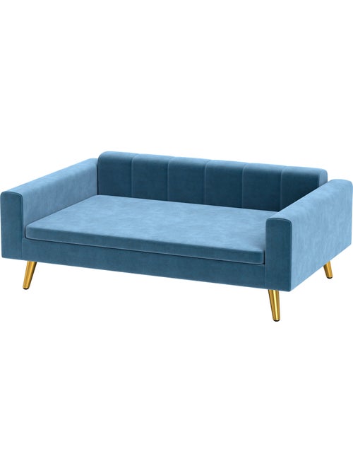Canapé chien style art déco - coussin - acier doré velours bleu - Kiabi