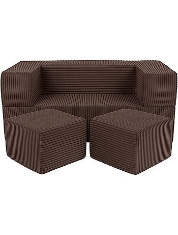Canapé cube enfant 96 cm velours turquoise 4 pcs
