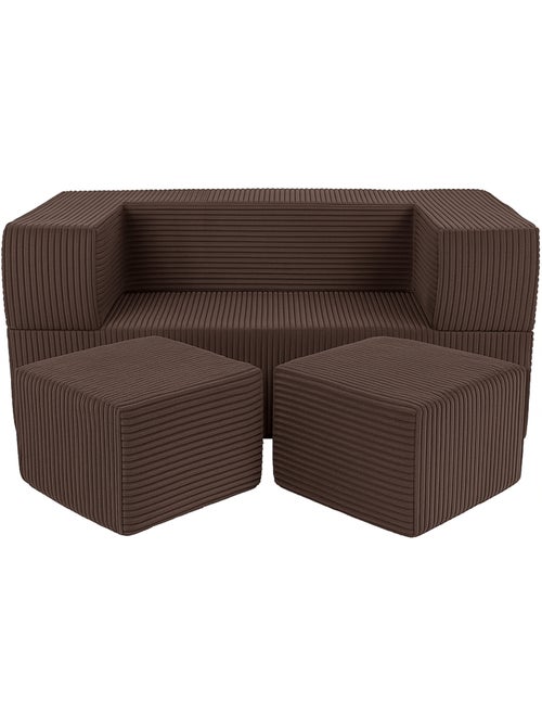 Canapé cube enfant 96 cm velours marron 4 pcs - Kiabi
