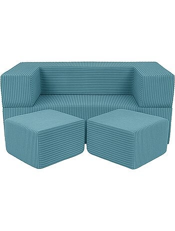 Canapé cube enfant 96 cm velours turquoise 4 pcs