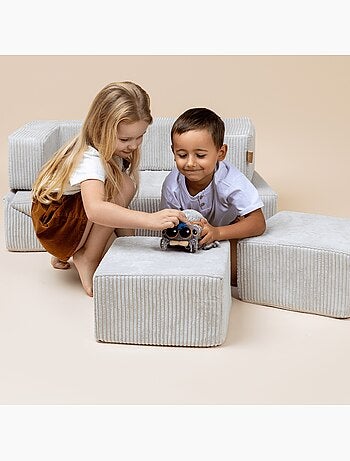 Canapé cube enfant 96 cm velours turquoise 4 pcs