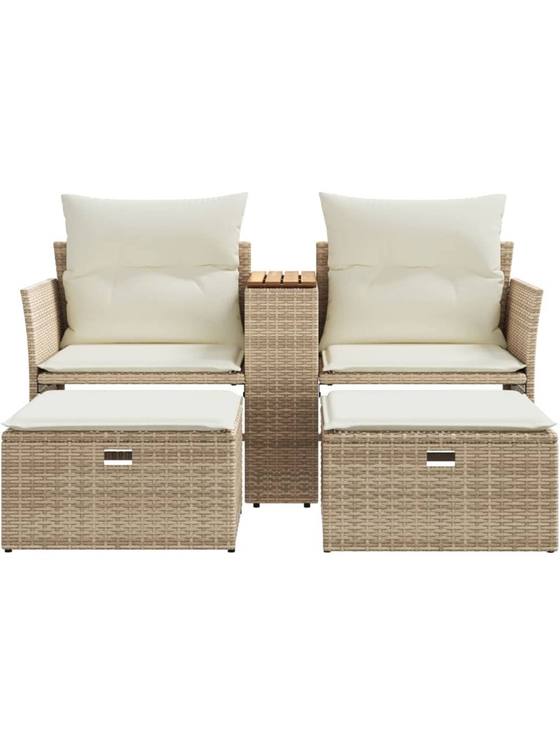 Canapé de jardin 2 places avec tabourets résine tressée Beige - Kiabi