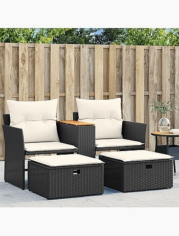 Canapé de jardin 2 places avec tabourets résine tressée