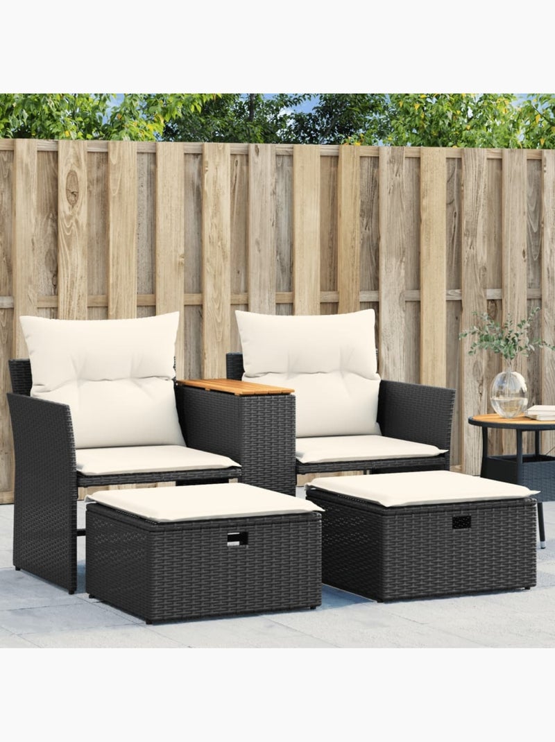 Canapé de jardin 2 places avec tabourets résine tressée Noir - Kiabi