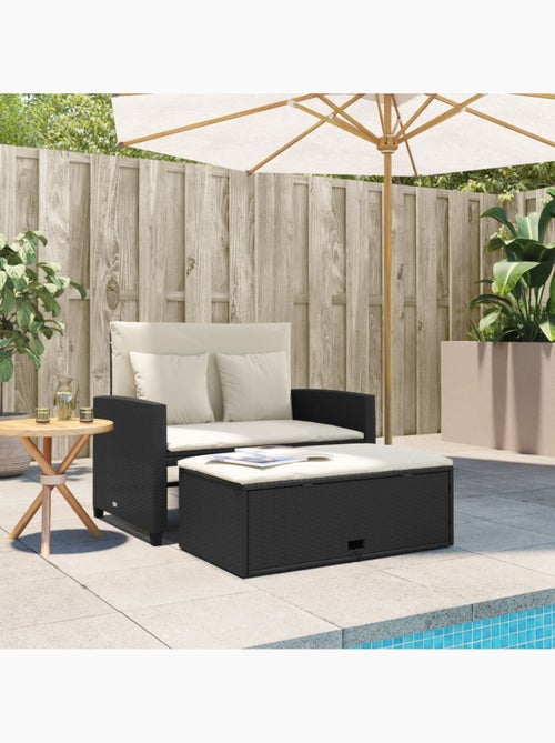 Canapé de jardin avec coussins 2 places noir résine tressée - Kiabi