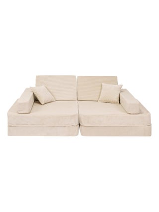 Canapé enfant doux avec fonction lit, pour chambre d'enfant, cordon de serrage, beige.