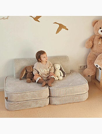 Canapé enfant modulable 120 cm velours écru 4 pcs
