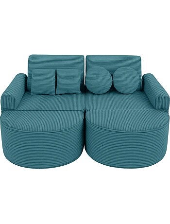 Canapé enfant modulable 120 cm velours turquoise 12 pcs