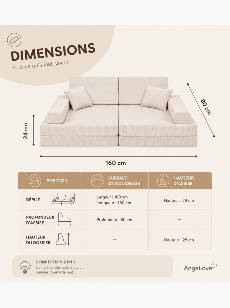 Canapé enfant modulable convertible velours côtelé Marron - Kiabi