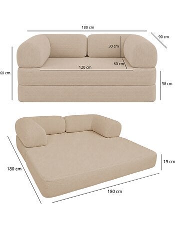 Canapé lit compressé modulable en velours côtelé 90x180 cm