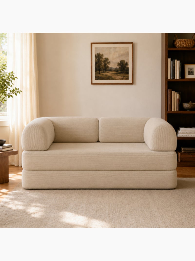 Canapé lit compressé modulable en velours côtelé 90x180 cm Beige - Kiabi