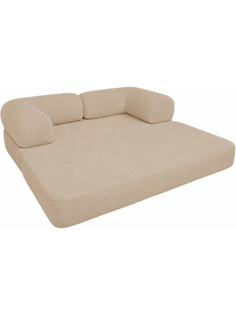 Canapé lit compressé modulable en velours côtelé 90x180 cm Beige - Kiabi