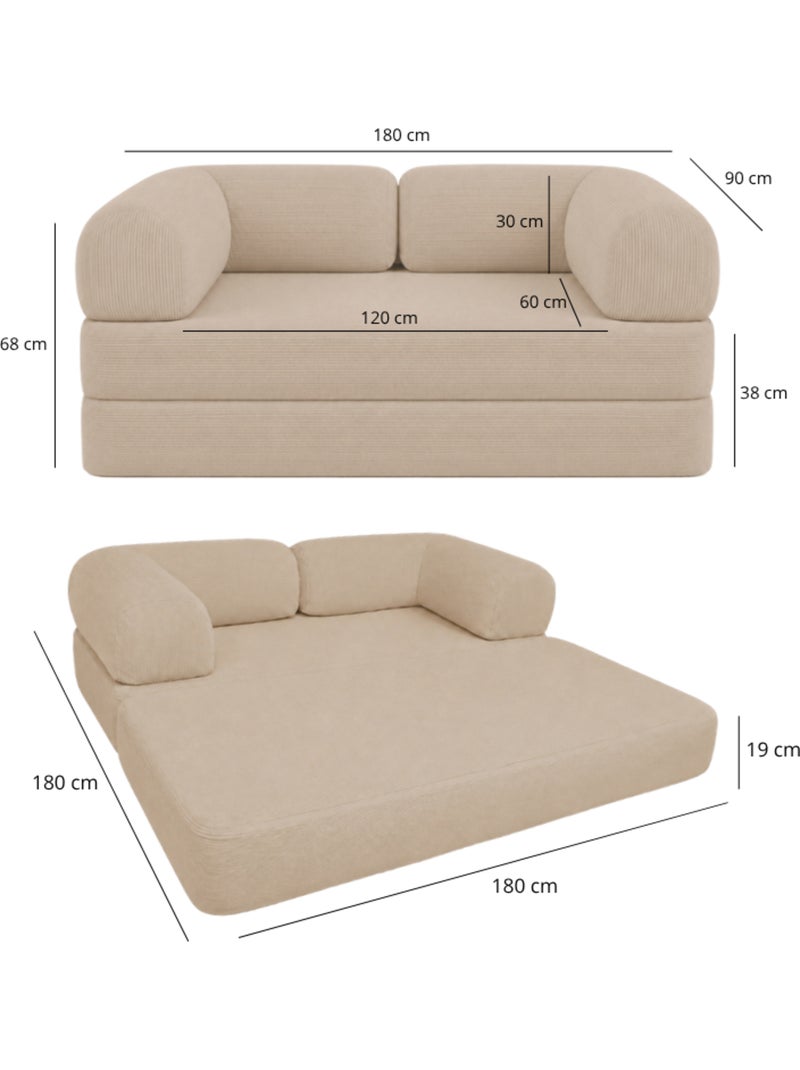 Canapé lit compressé modulable en velours côtelé 90x180 cm Beige - Kiabi