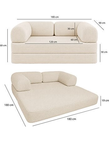 Canapé lit compressé modulable en velours côtelé 90x180 cm