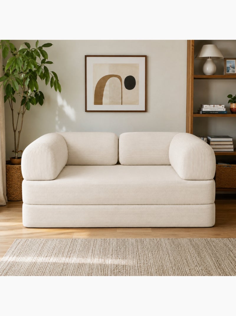 Canapé lit compressé modulable en velours côtelé 90x180 cm Ecru - Kiabi