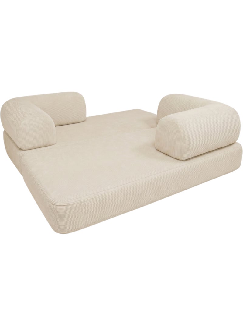 Canapé lit compressé modulable en velours côtelé 90x180 cm Ecru - Kiabi