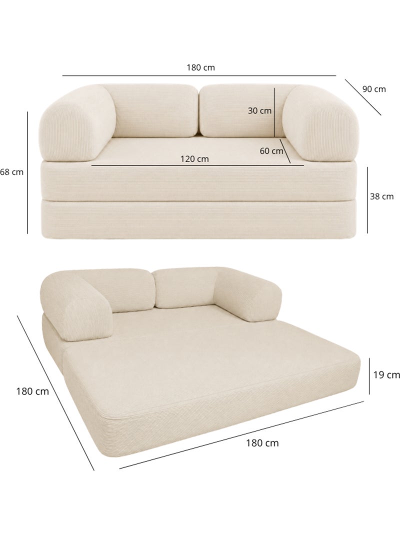 Canapé lit compressé modulable en velours côtelé 90x180 cm Ecru - Kiabi