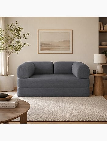 Canapé lit compressé modulable en velours côtelé 90x180 cm
