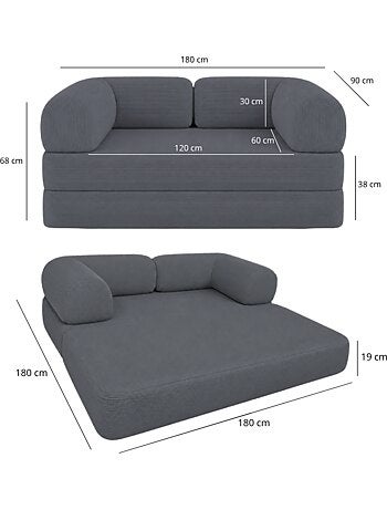 Canapé lit compressé modulable en velours côtelé 90x180 cm