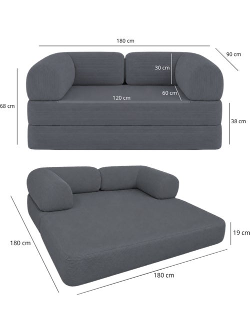 Canapé lit compressé modulable en velours côtelé 90x180 cm - Kiabi Canapé lit compressé modulable en velours côtelé 90x180 cm - Kiabi