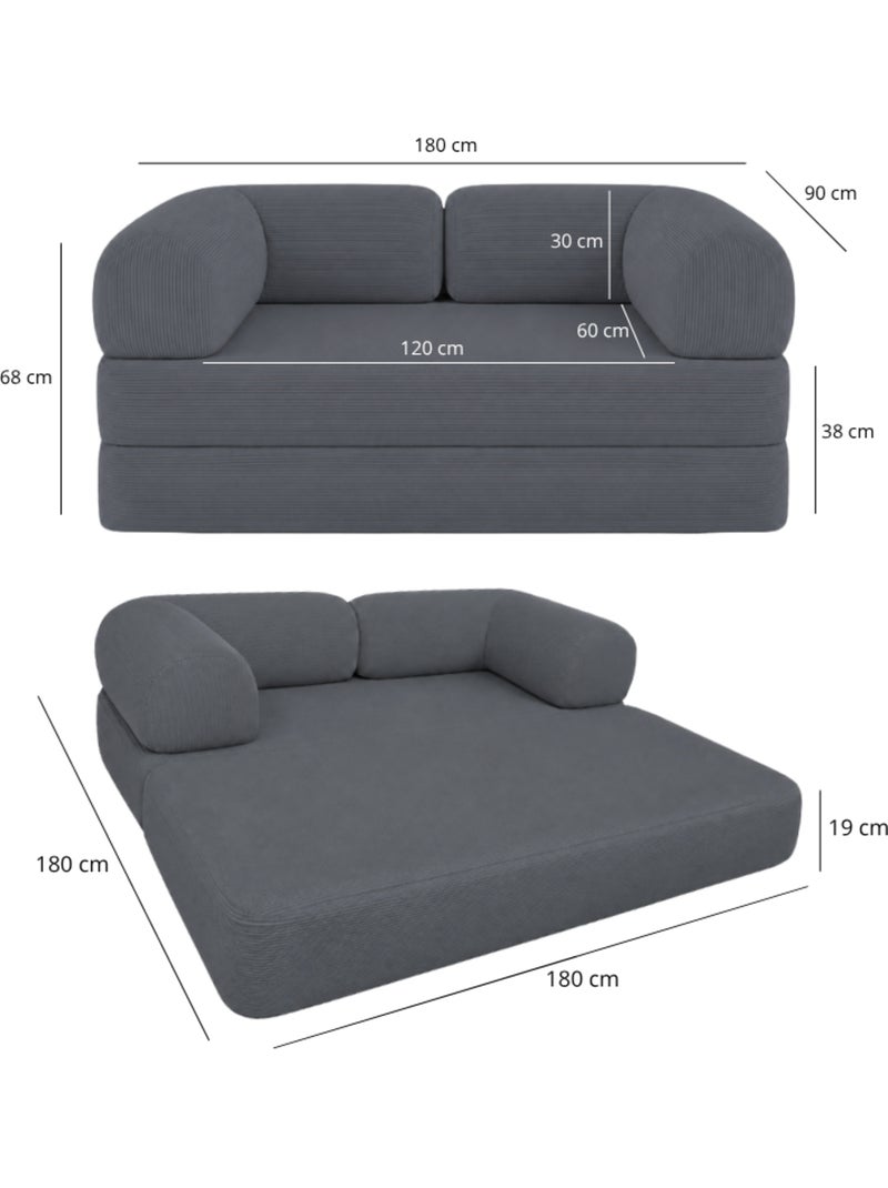 Canapé lit compressé modulable en velours côtelé 90x180 cm Gris - Kiabi