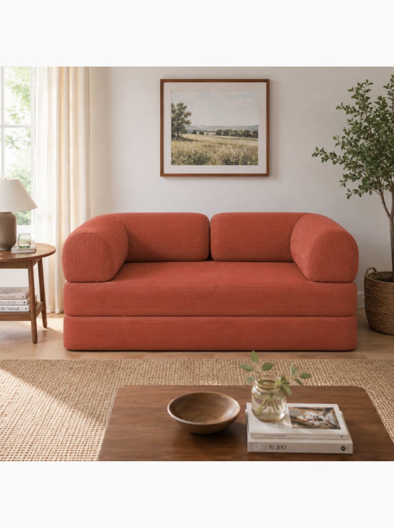 Canapé lit compressé modulable en velours côtelé 90x180 cm Terracotta - Kiabi