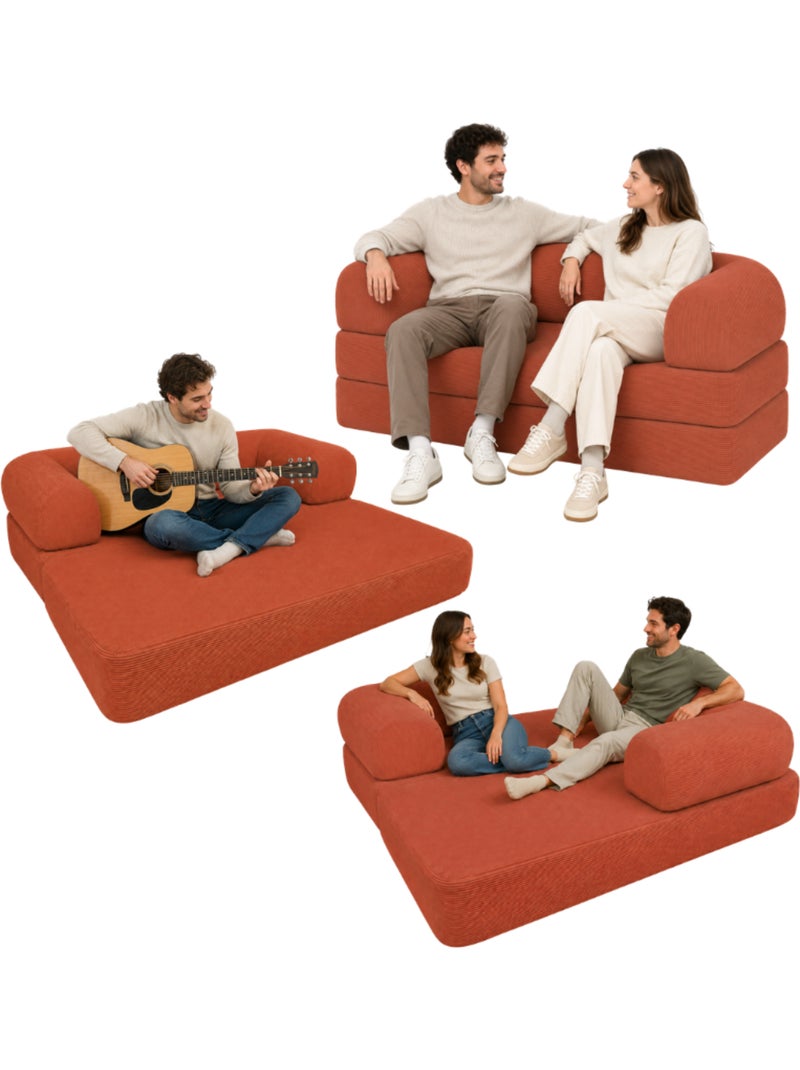 Canapé lit compressé modulable en velours côtelé 90x180 cm Terracotta - Kiabi