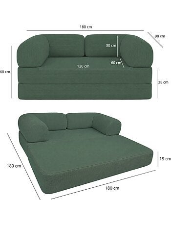 Canapé lit compressé modulable en velours côtelé 90x180 cm