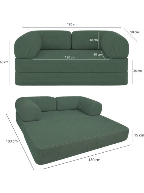 Canapé lit compressé modulable en velours côtelé 90x180 cm - Kiabi Canapé lit compressé modulable en velours côtelé 90x180 cm - Kiabi