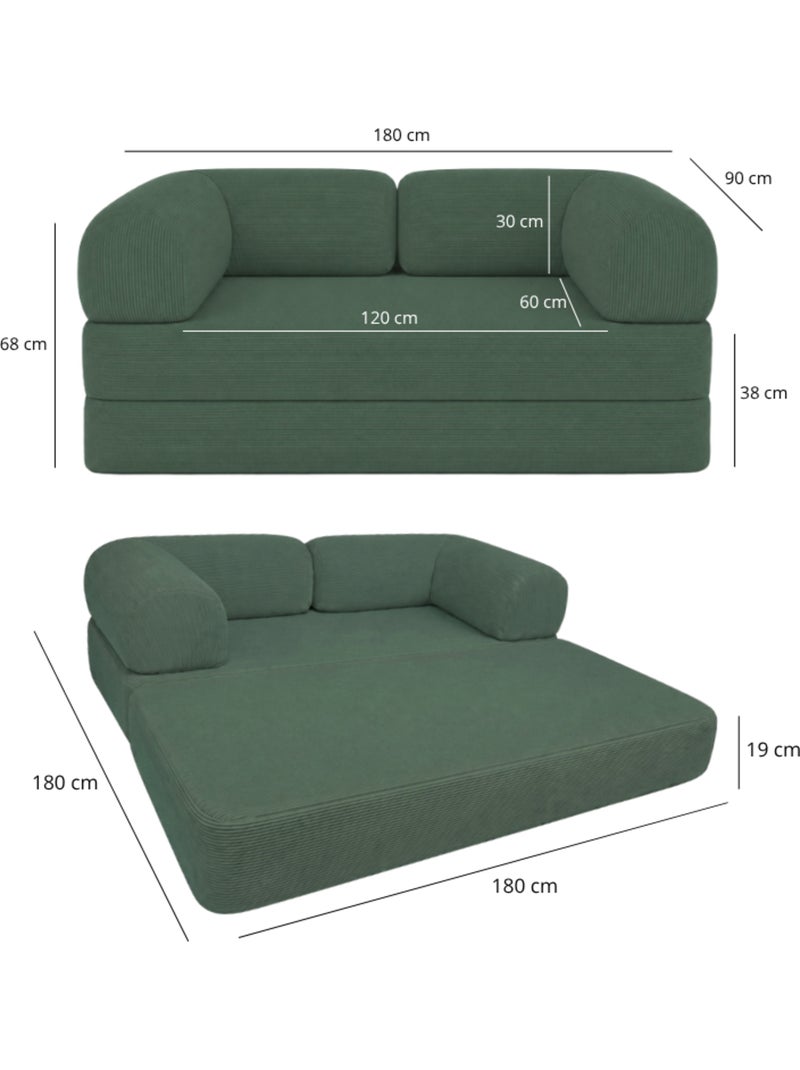Canapé lit compressé modulable en velours côtelé 90x180 cm Vert forêt - Kiabi