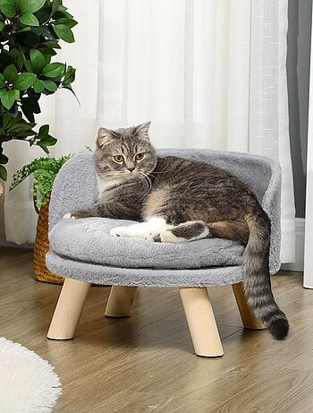 Canapé lit panier pour chien scandinave peluche gris
