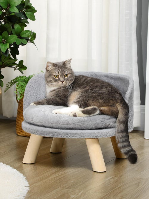 Canapé lit panier pour chien scandinave peluche gris - Kiabi