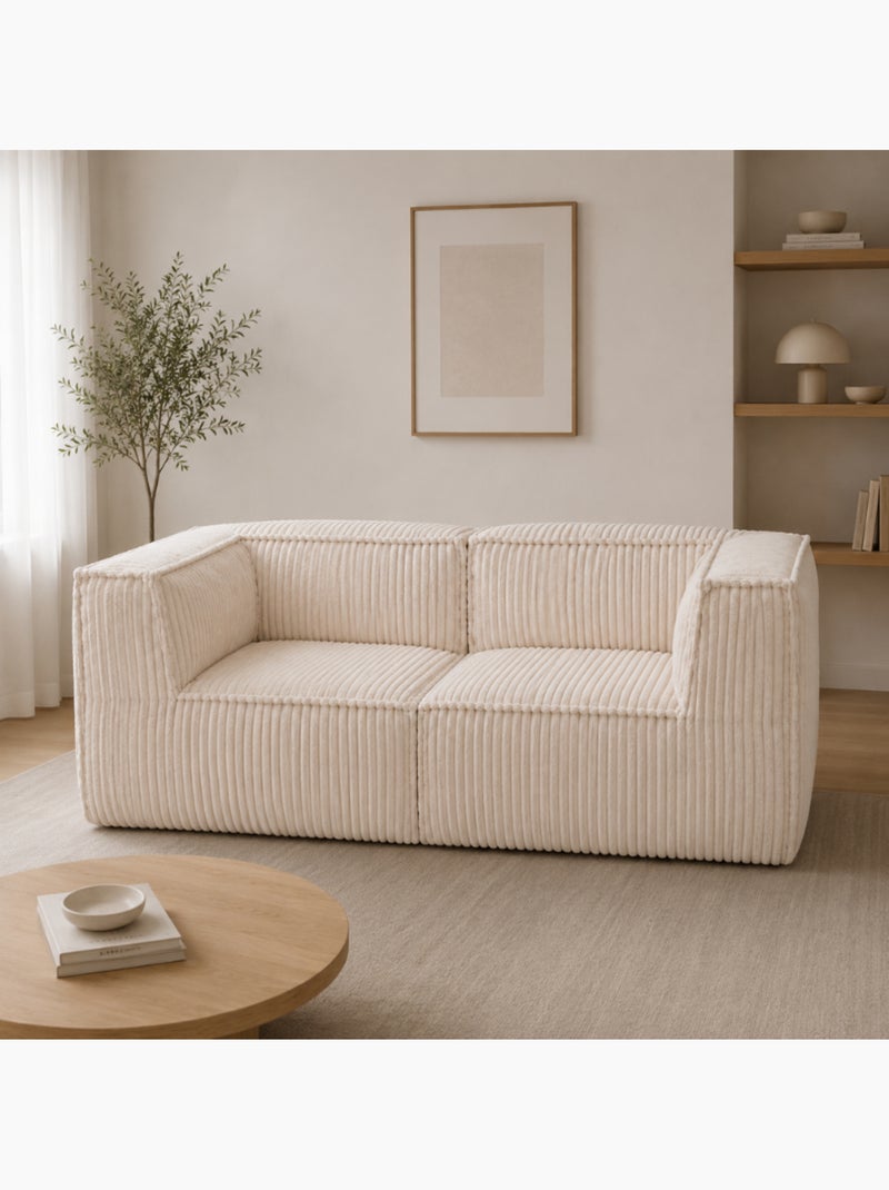 Canapé modulable 2 places déhoussable en velours côtelé 90x180 cm Blanc cassé - Kiabi