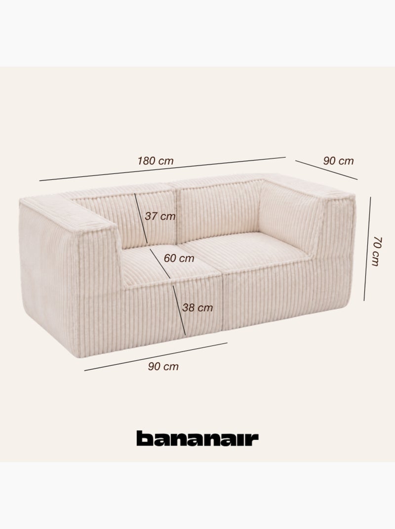 Canapé modulable 2 places déhoussable en velours côtelé 90x180 cm Blanc cassé - Kiabi