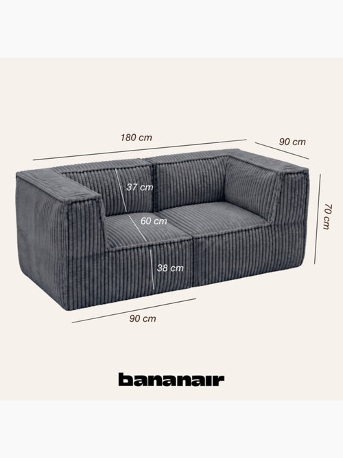 Canapé modulable 2 places déhoussable en velours côtelé 90x180 cm - Kiabi Canapé modulable 2 places déhoussable en velours côtelé 90x180 cm - Kiabi