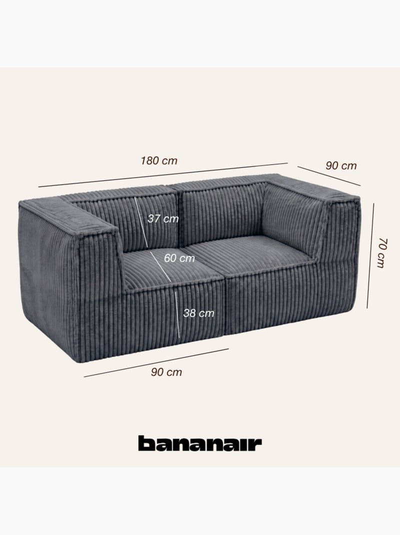 Canapé modulable 2 places déhoussable en velours côtelé 90x180 cm Gris foncé - Kiabi