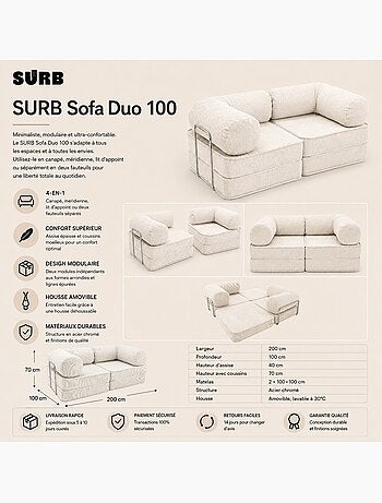 Canapé modulable 2 places Meow Baby SURB Duo 100