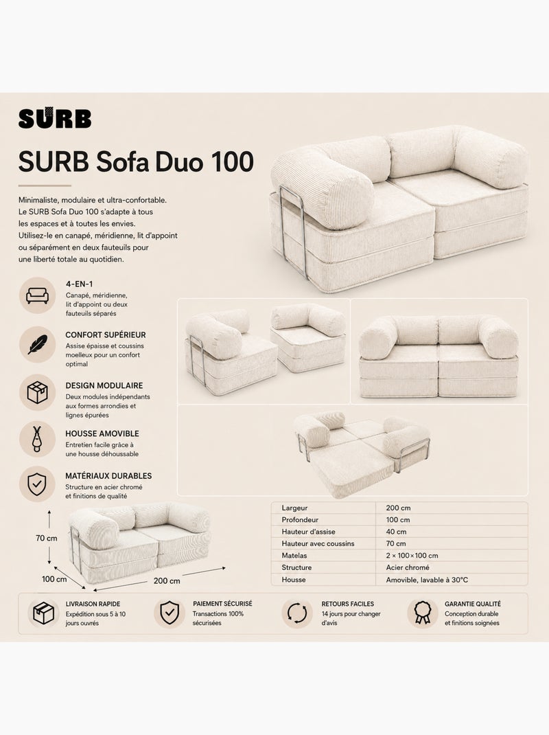 Canapé modulable 2 places Meow Baby SURB Duo 100 Gris - Kiabi