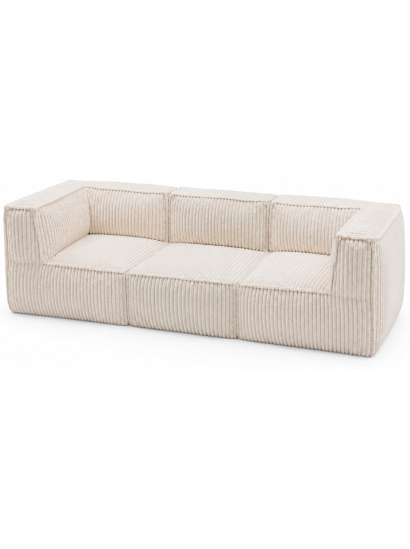 Canapé modulable 3 places déhoussable en velours côtelé 90x262 cm Blanc cassé - Kiabi