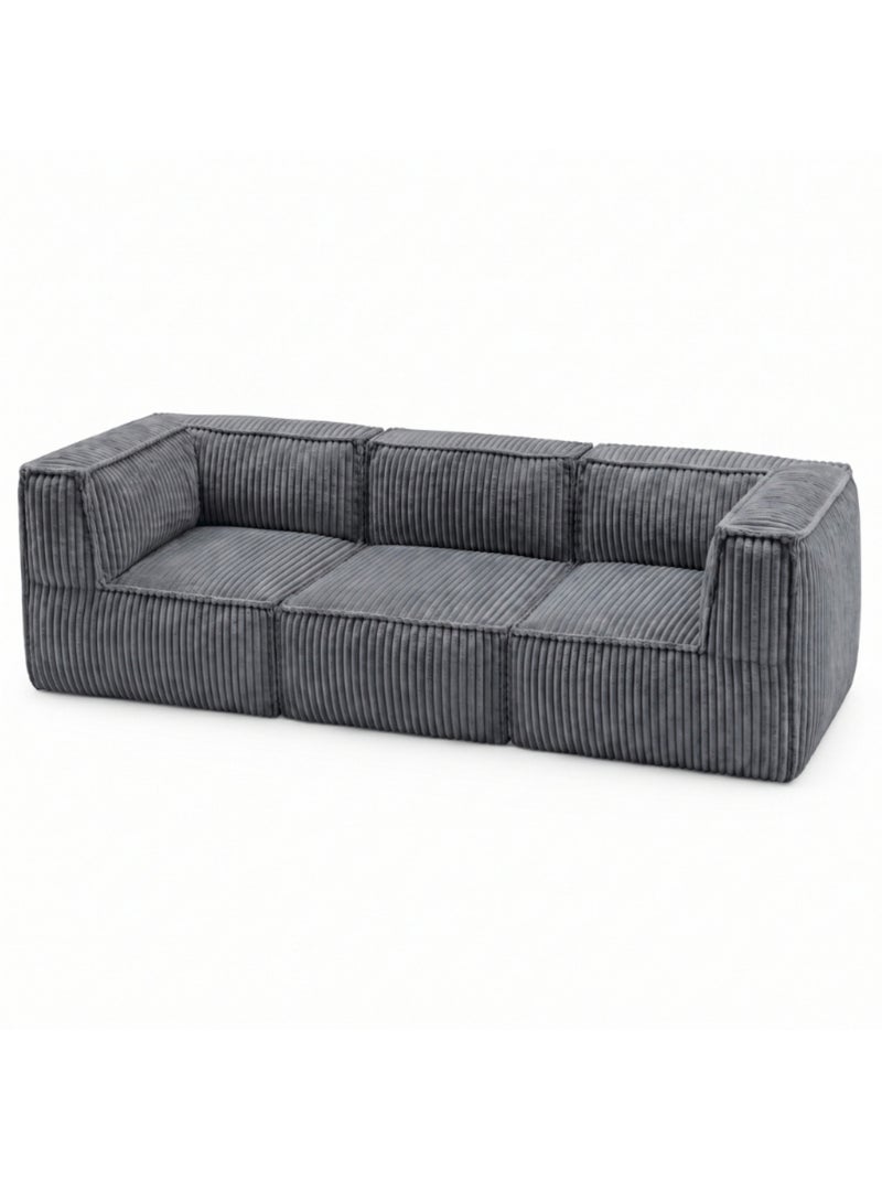 Canapé modulable 3 places déhoussable en velours côtelé 90x262 cm Gris foncé - Kiabi