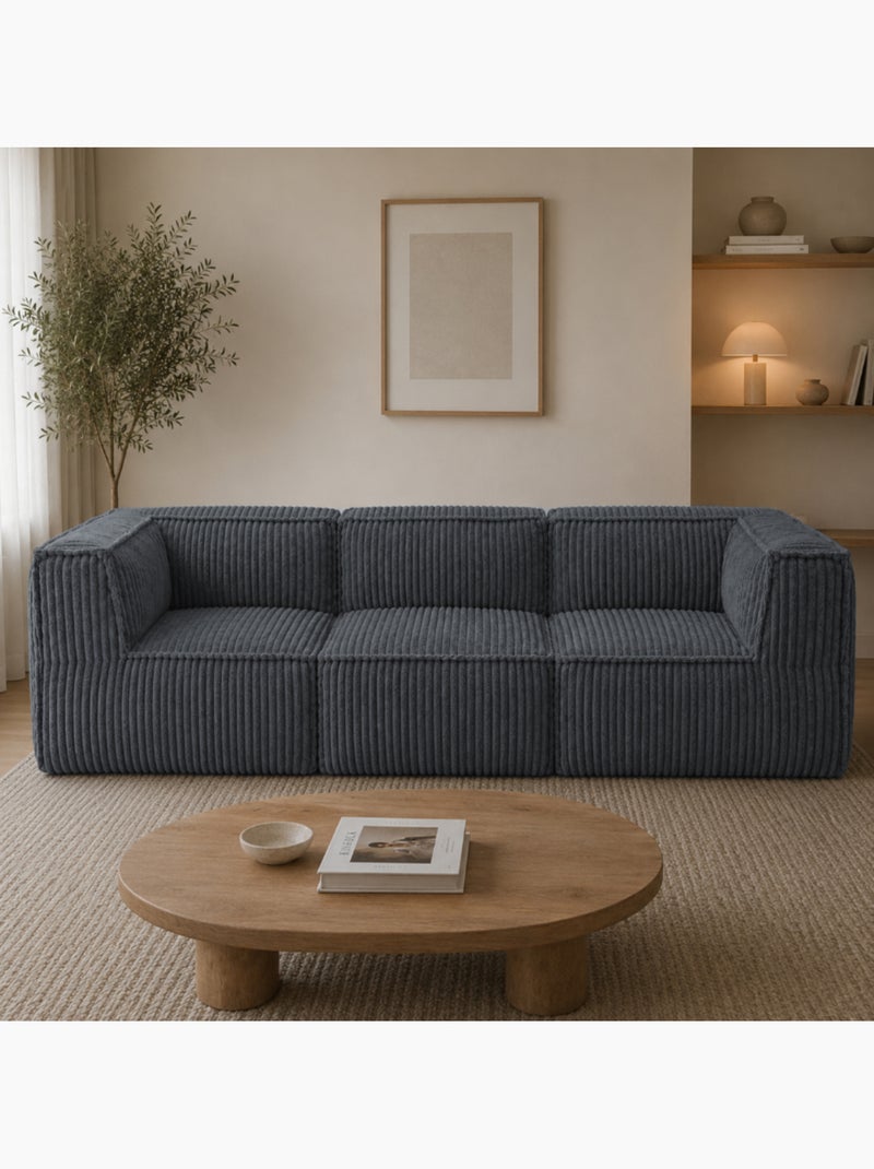 Canapé modulable 3 places déhoussable en velours côtelé 90x262 cm Gris foncé - Kiabi