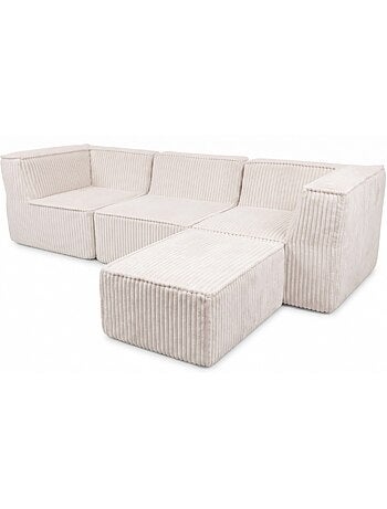Canapé modulable 3 places déhoussable + méridienne velours côtelé 90x262 cm